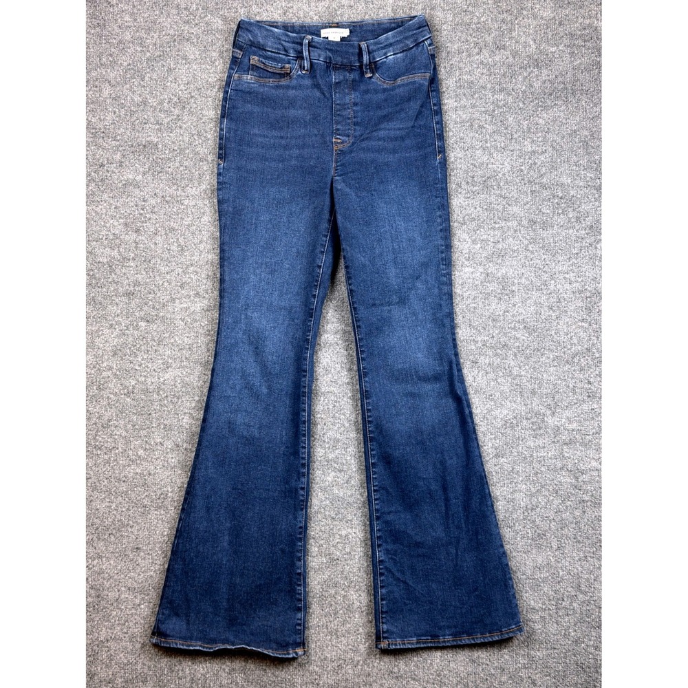 Good American Pull On Flare Jeans Small S 4/6  Indigo491 Blue High Rise Stretch